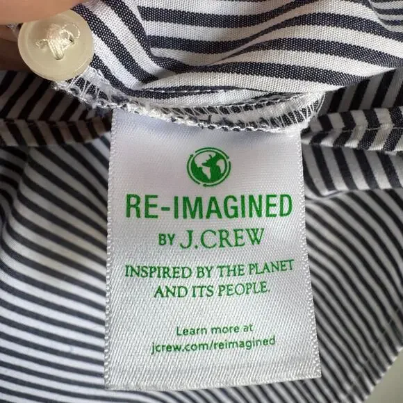 J.Crew Women Button Down Shirt Size 18 Navy White Stripe Jeweled Buttons Cotton - Picture 6 of 14